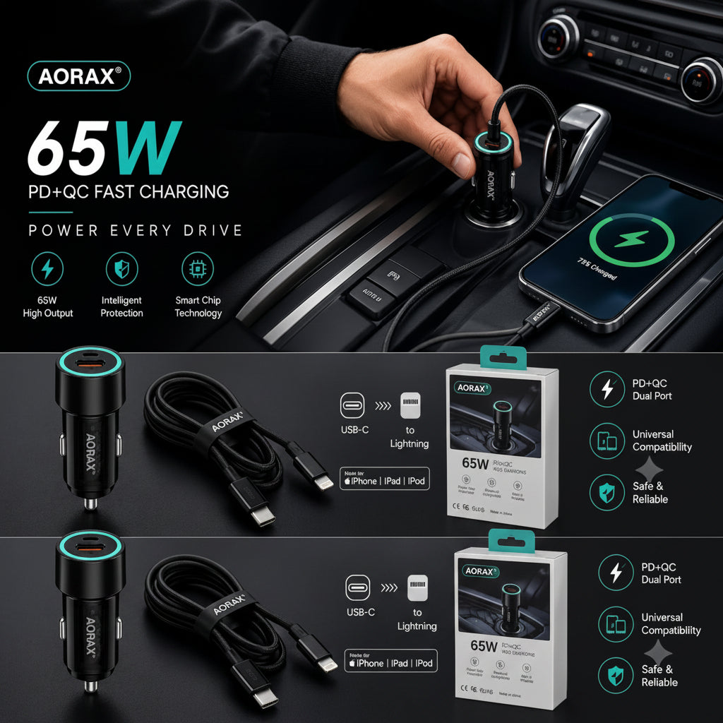 Aorax Drive 65w Car Charger with Cable (6 Months Warranty)