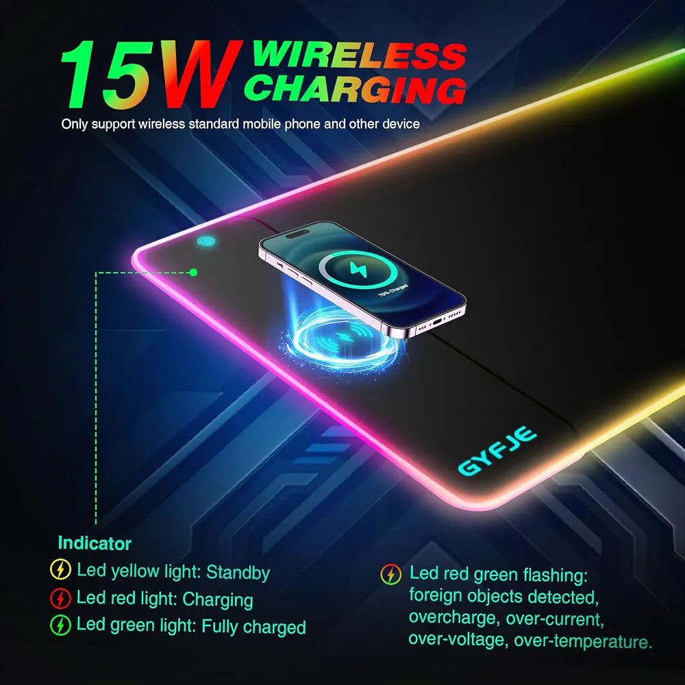GYFJE RGB Gaming Mouse Pad with Wireless Charging 15W