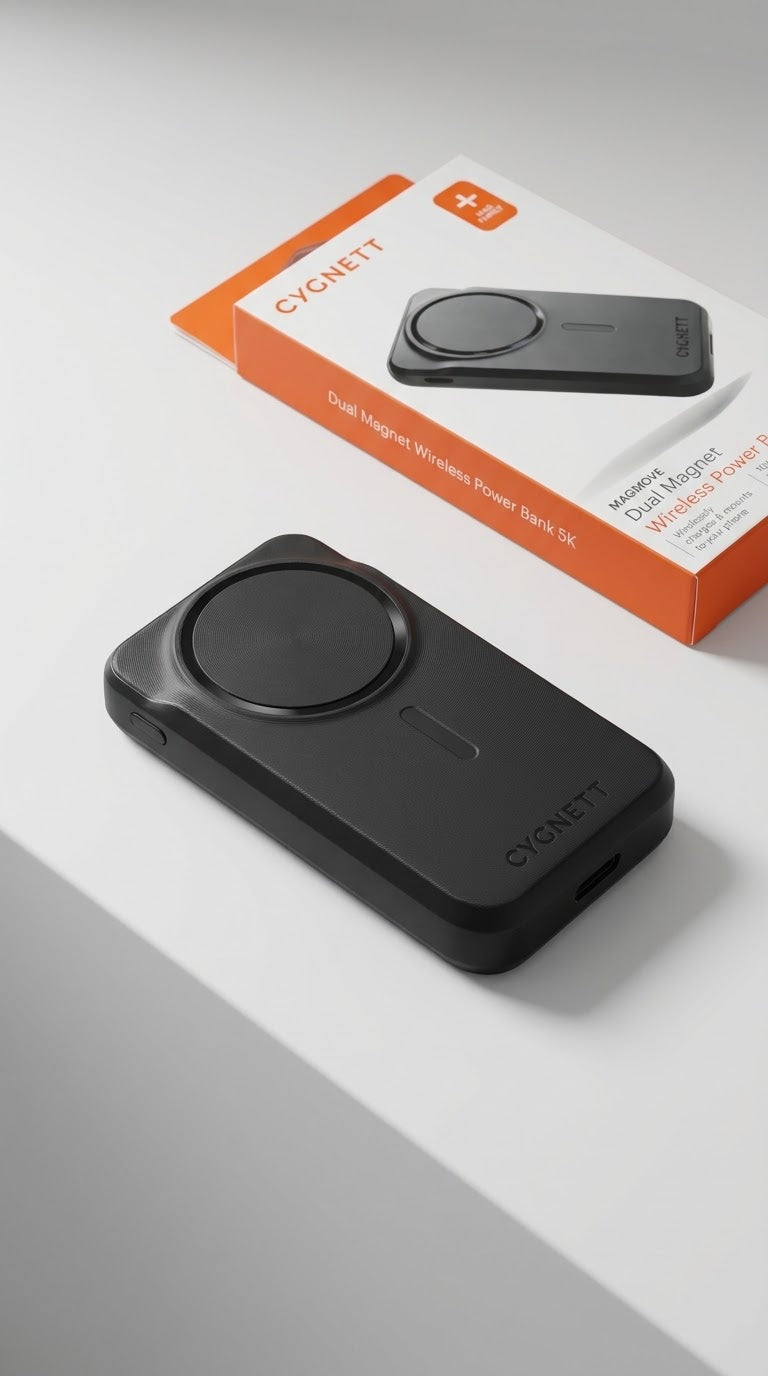 Cygnett MAGMOVE Dual Magnet 10W Wirelessly / 20W USB-C fast charging power 5K mAH Magnetic Wireless Power Bank Black