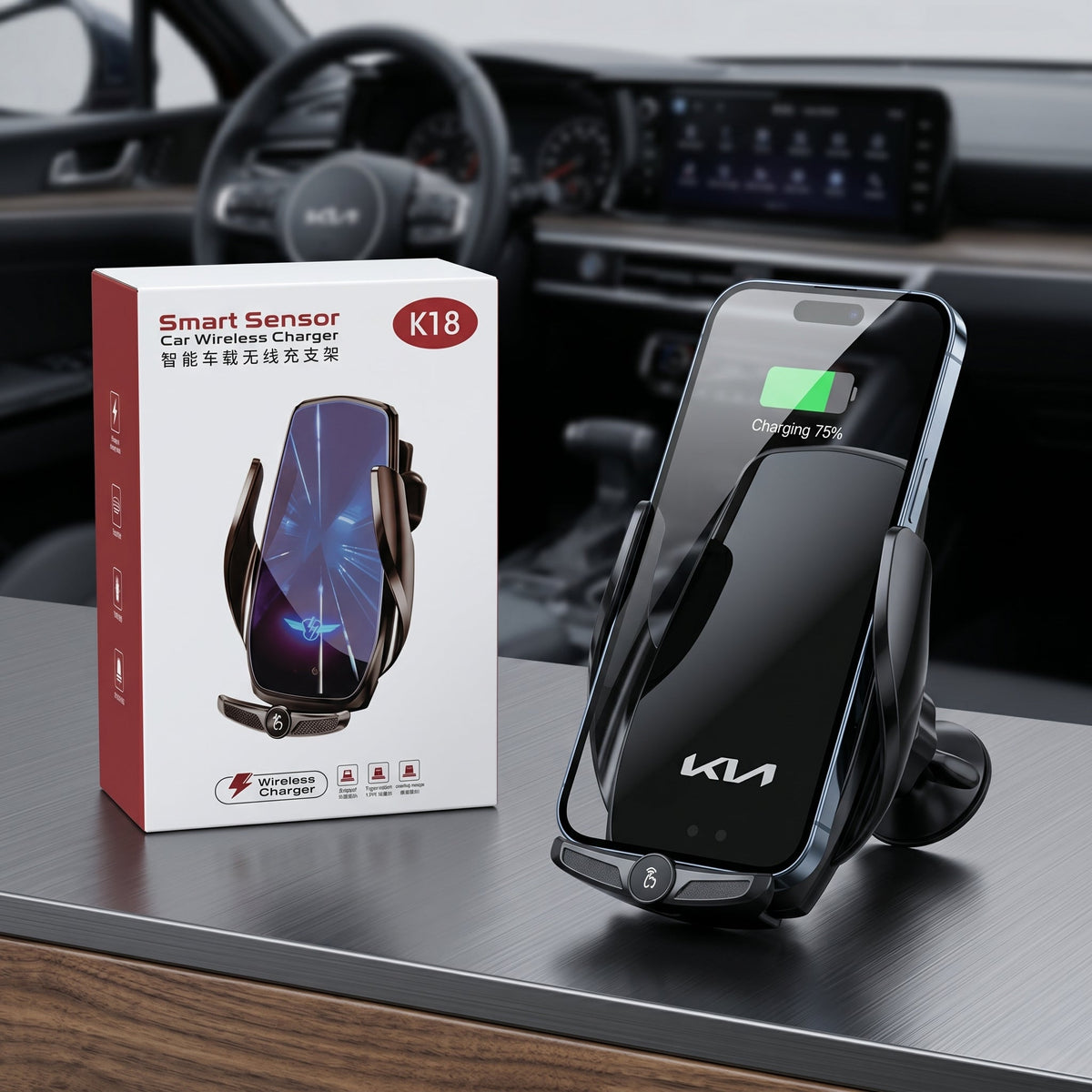 Fast Charging K18 Wireless Car Charger Suction Cup Car Mount Windshield Dash Air Vent Phone Holder Stand