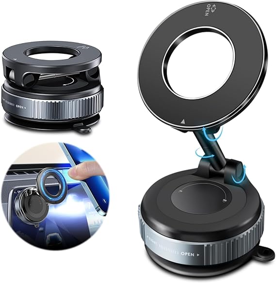 K007 Magnetic Car Phone Mount with Vacuum Suction, 360 Rotation