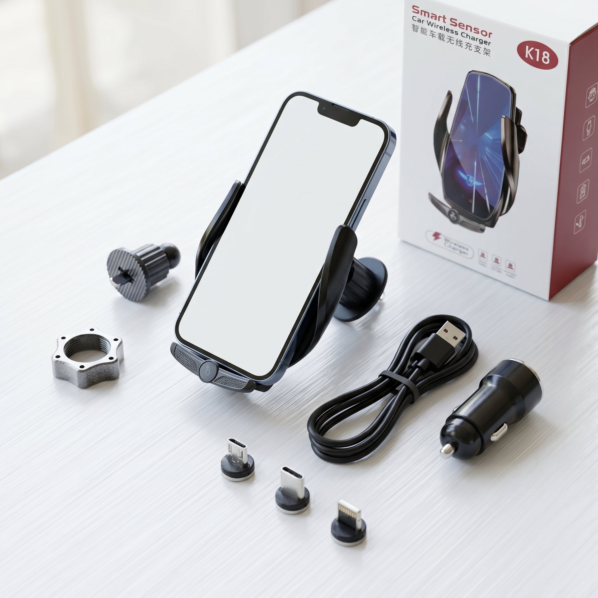 Fast Charging K18 Wireless Car Charger Suction Cup Car Mount Windshield Dash Air Vent Phone Holder Stand